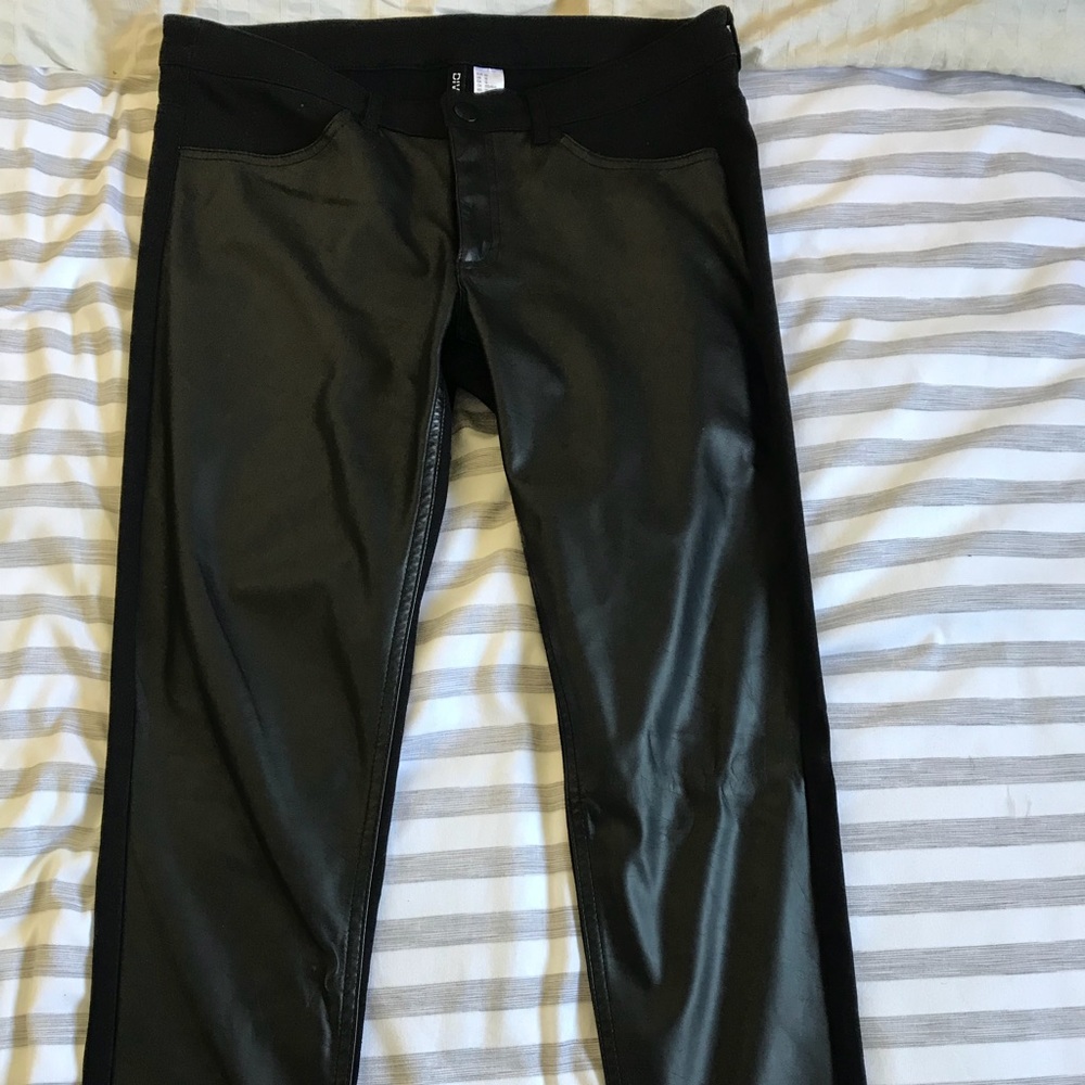 Black faux leather front pants